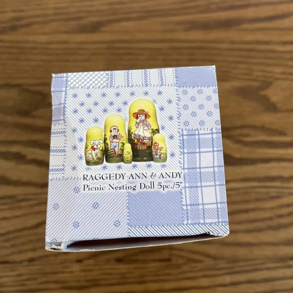 Raggedy Ann Nesting Dolls Russian Golden Cockerel 5 Piece Wooden Hand Painted